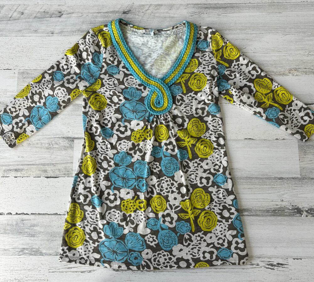 Womens Boden Gorgeous Floral Blouse Braided Neckline US 4